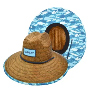Qwave Mens and Womens Straw Hat - Cool Fishing Print Designs, Beach Gear Sun Hats for Men Protects from Summer Sun - Lifeguard Hat - Aquafish Print