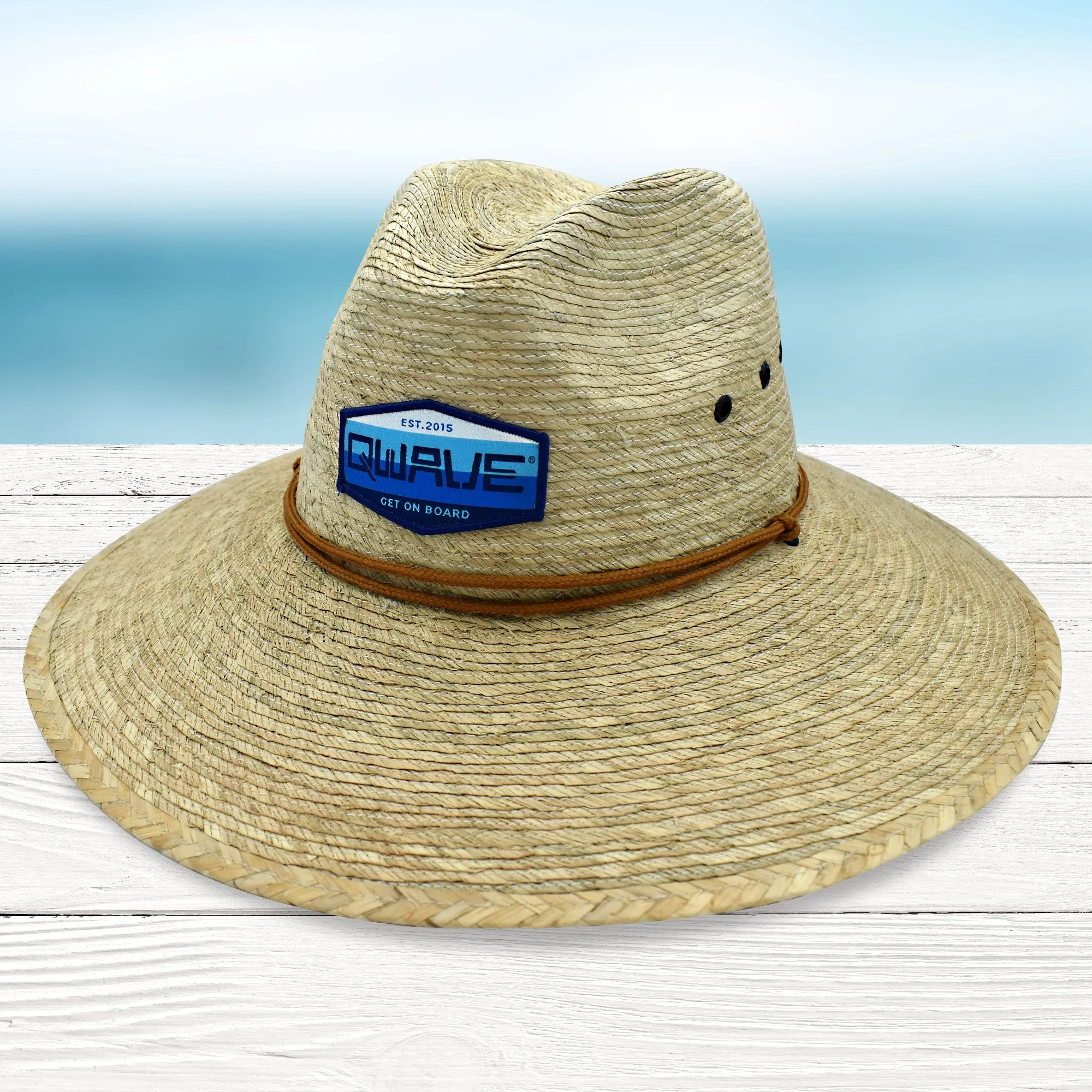 Qwave Packable Stone-Washed Straw Lifeguard Hat for Men and Women - Beach Straw Hat Protects from Summer Sun -  Ocean Blues