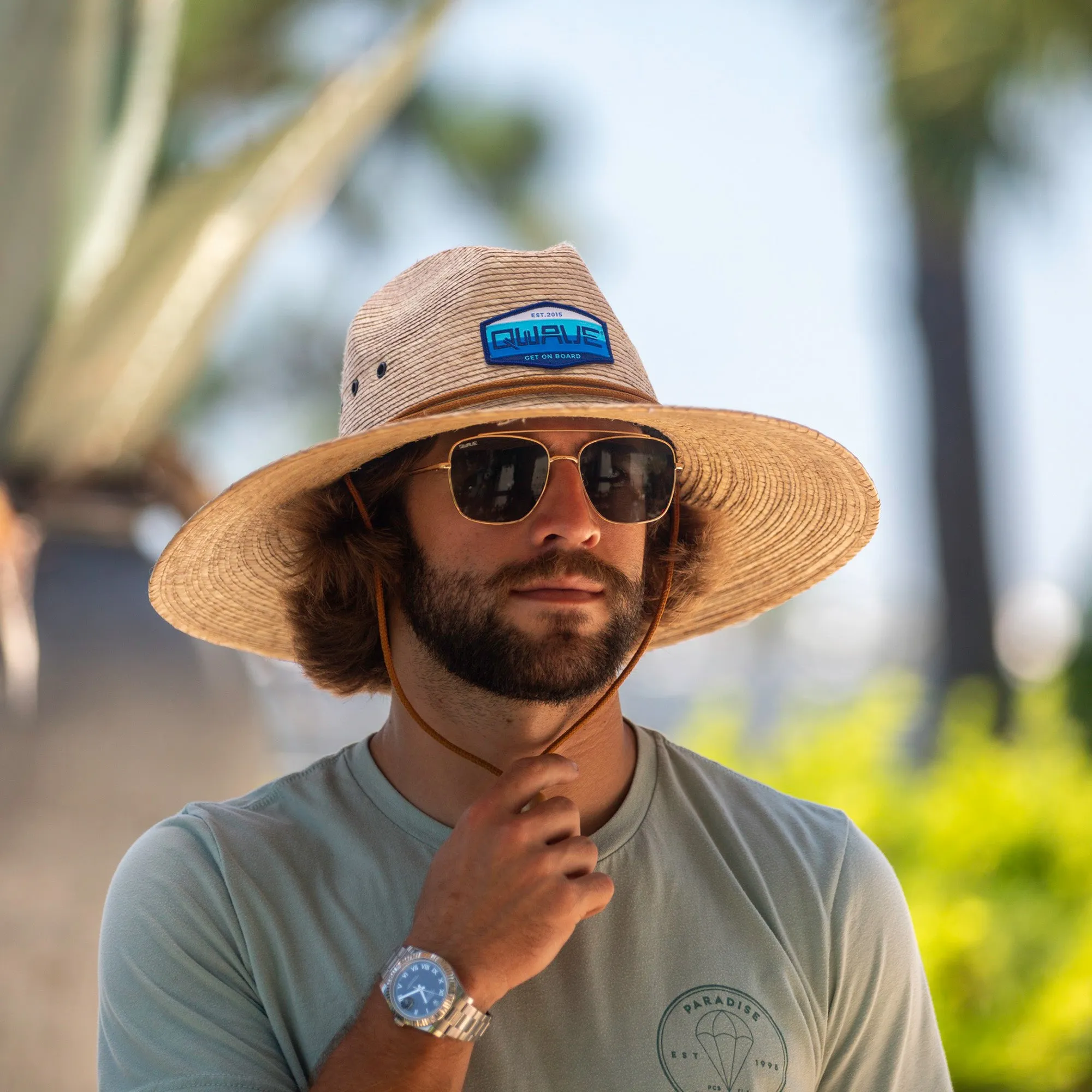 Qwave Packable Stone-Washed Straw Lifeguard Hat for Men and Women - Beach Straw Hat Protects from Summer Sun -  Ocean Blues