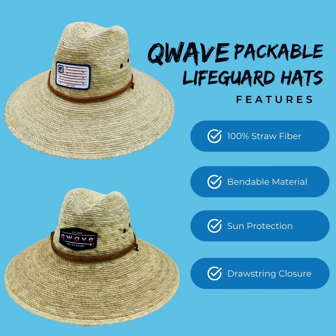 Qwave Packable Stone-Washed Straw Lifeguard Hat for Men and Women - Beach Straw Hat Protects from Summer Sun -  Ocean Blues