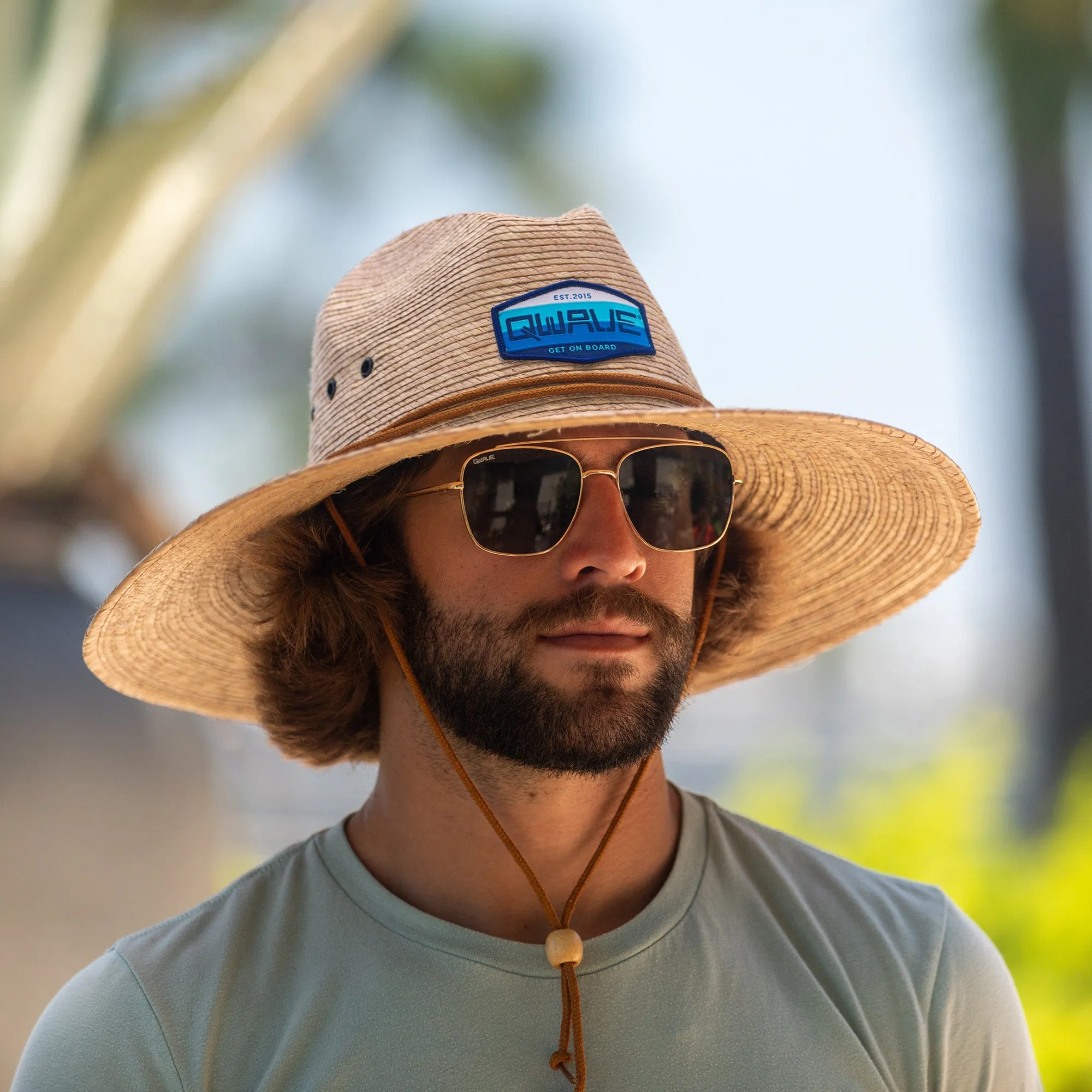 Qwave Packable Stone-Washed Straw Lifeguard Hat for Men and Women - Beach Straw Hat Protects from Summer Sun -  Ocean Blues
