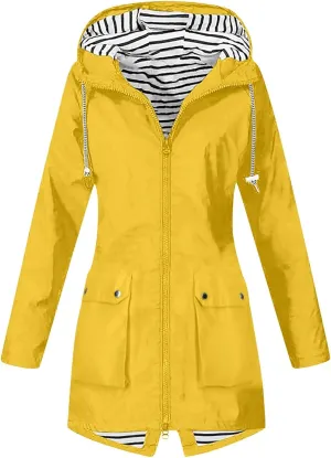 Rain Jacket Women 2024 Fall Lightweight Waterproof Raincoat Outdoor Hooded Trench Coats Windbreaker Anorak Jacket