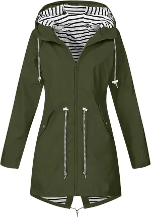 Rain Jacket Women 2024 Fall Lightweight Waterproof Zip Up Raincoat Windbreaker Outdoor Hooded Trench Coat