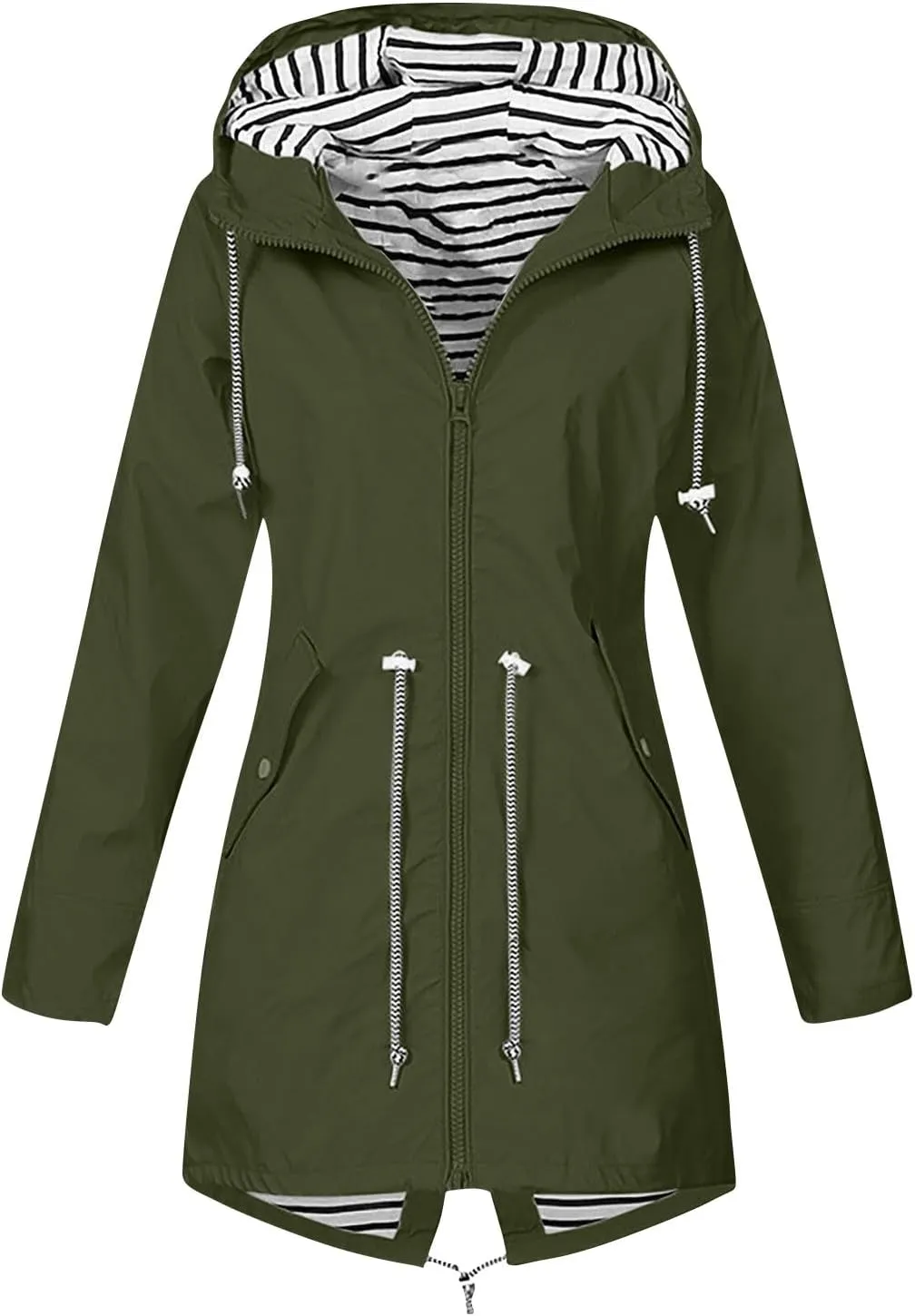 Rain Jacket Women 2024 Fall Lightweight Waterproof Zip Up Raincoat Windbreaker Outdoor Hooded Trench Coat
