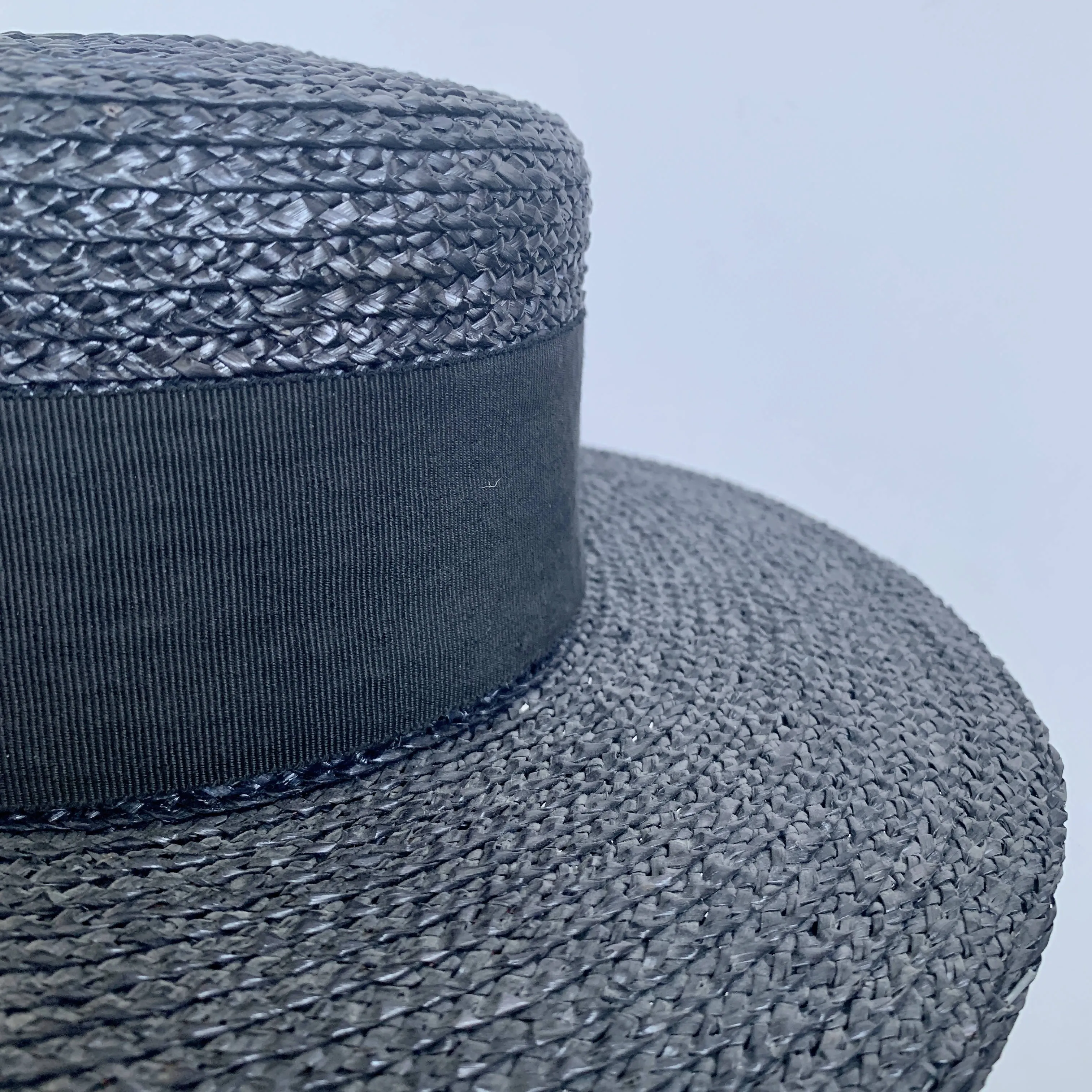 Rare Chanel iconic runway vintage statement chic summer straw boater hat in navy black