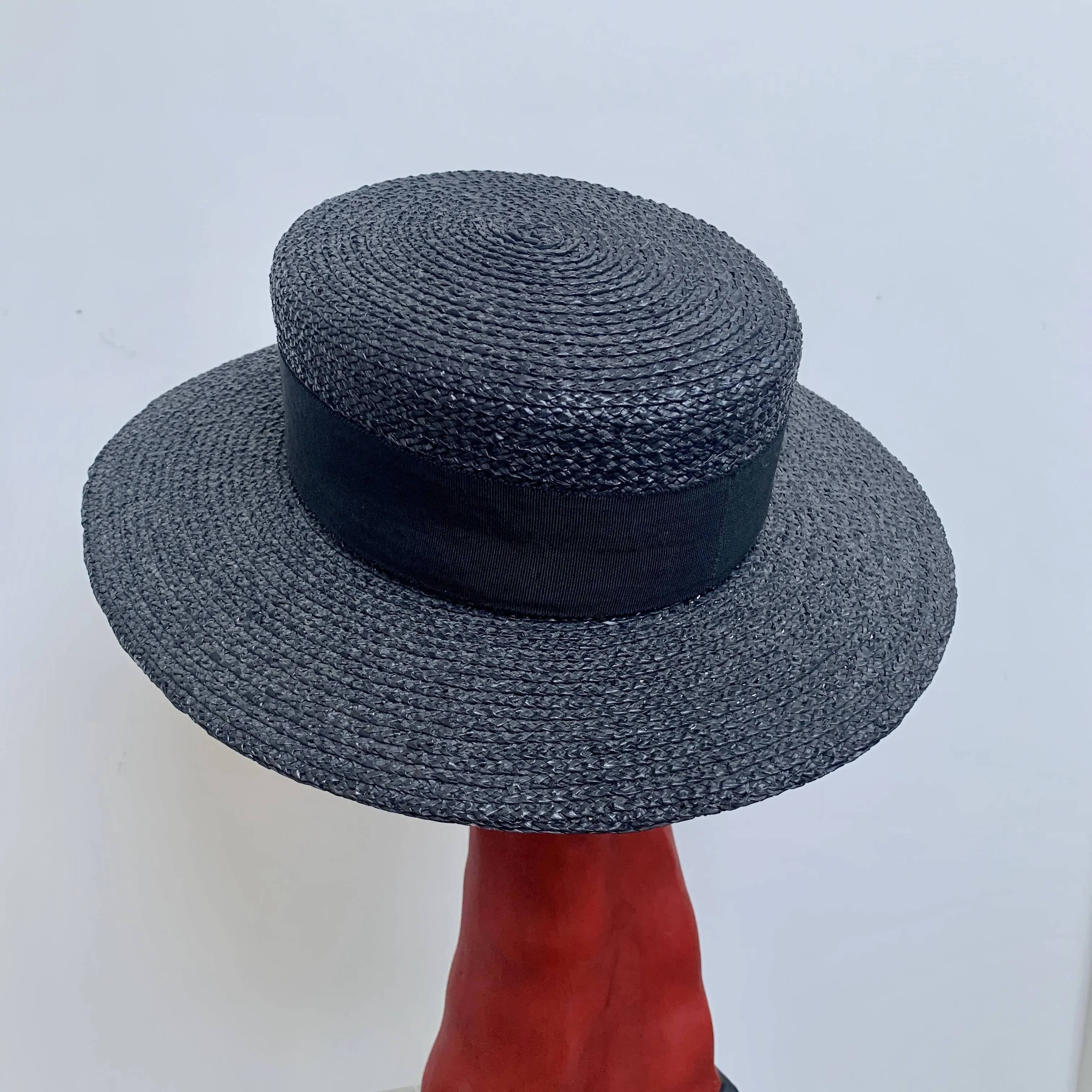 Rare Chanel iconic runway vintage statement chic summer straw boater hat in navy black