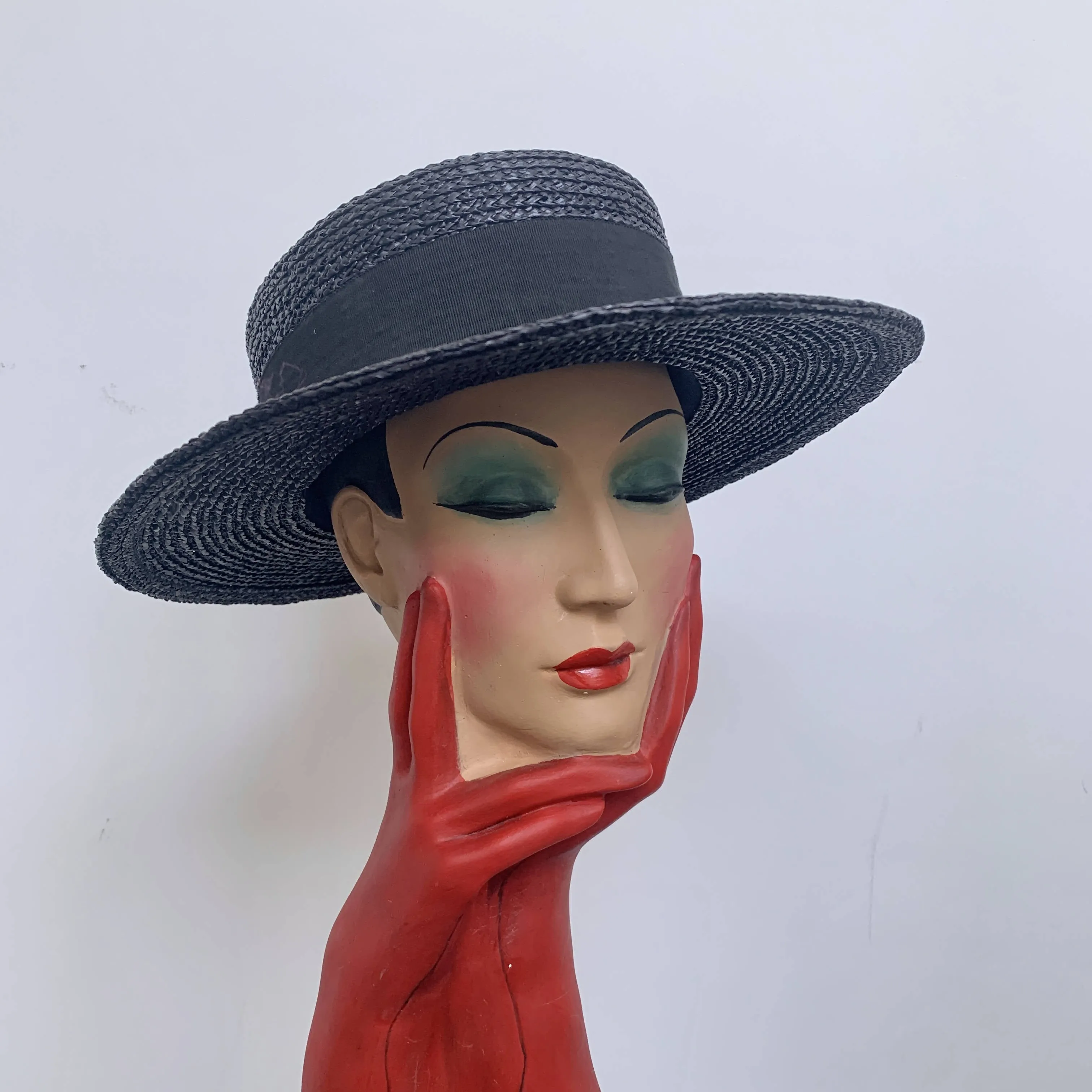 Rare Chanel iconic runway vintage statement chic summer straw boater hat in navy black