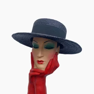 Rare Chanel iconic runway vintage statement chic summer straw boater hat in navy black