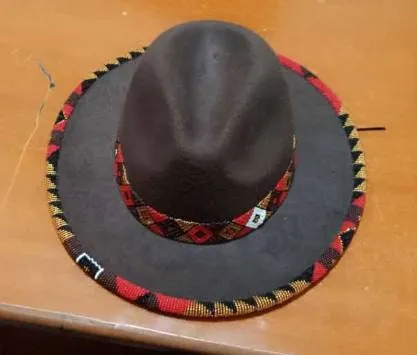 Red and gold handmade beaded masaai maasai Masai fedora hats|cowboy hat|brim hat|summer hats with free shipping world wide