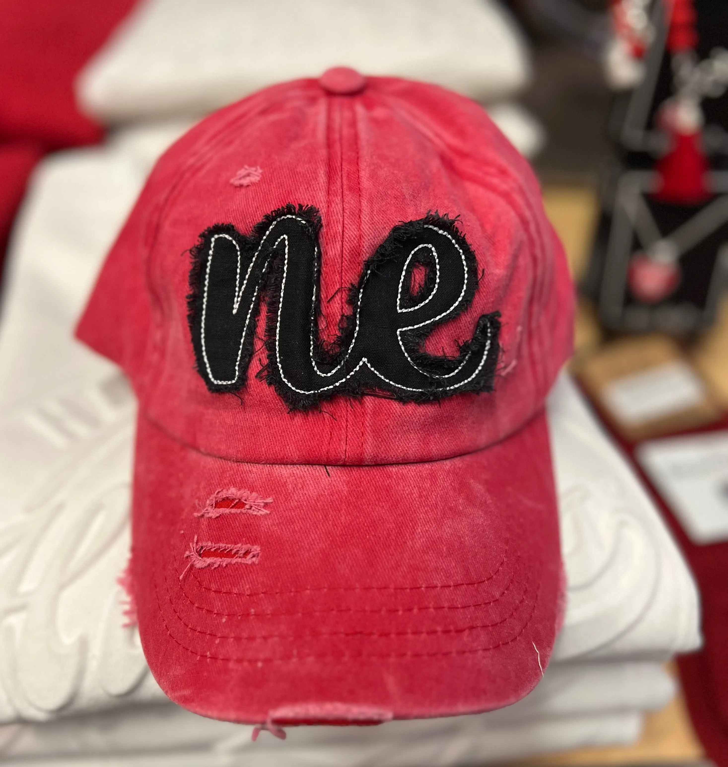 Red Distressed Nebraska Ponytail Hat