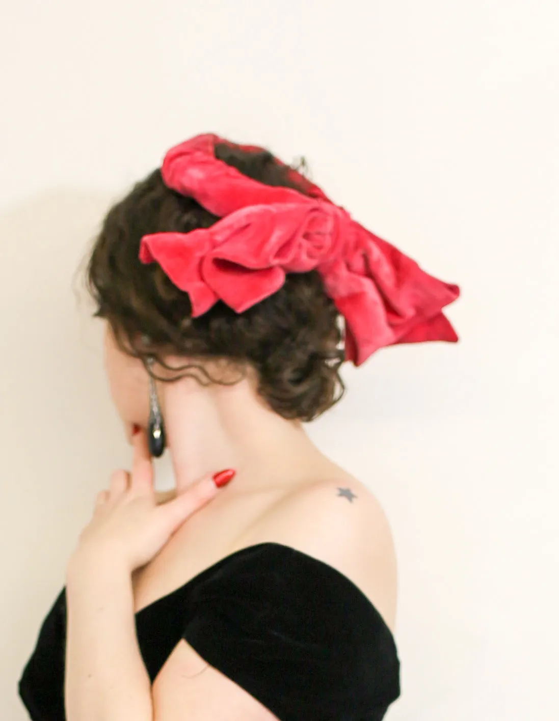 RESERVED Vintage 1950s Pink Velvet Bow Hat