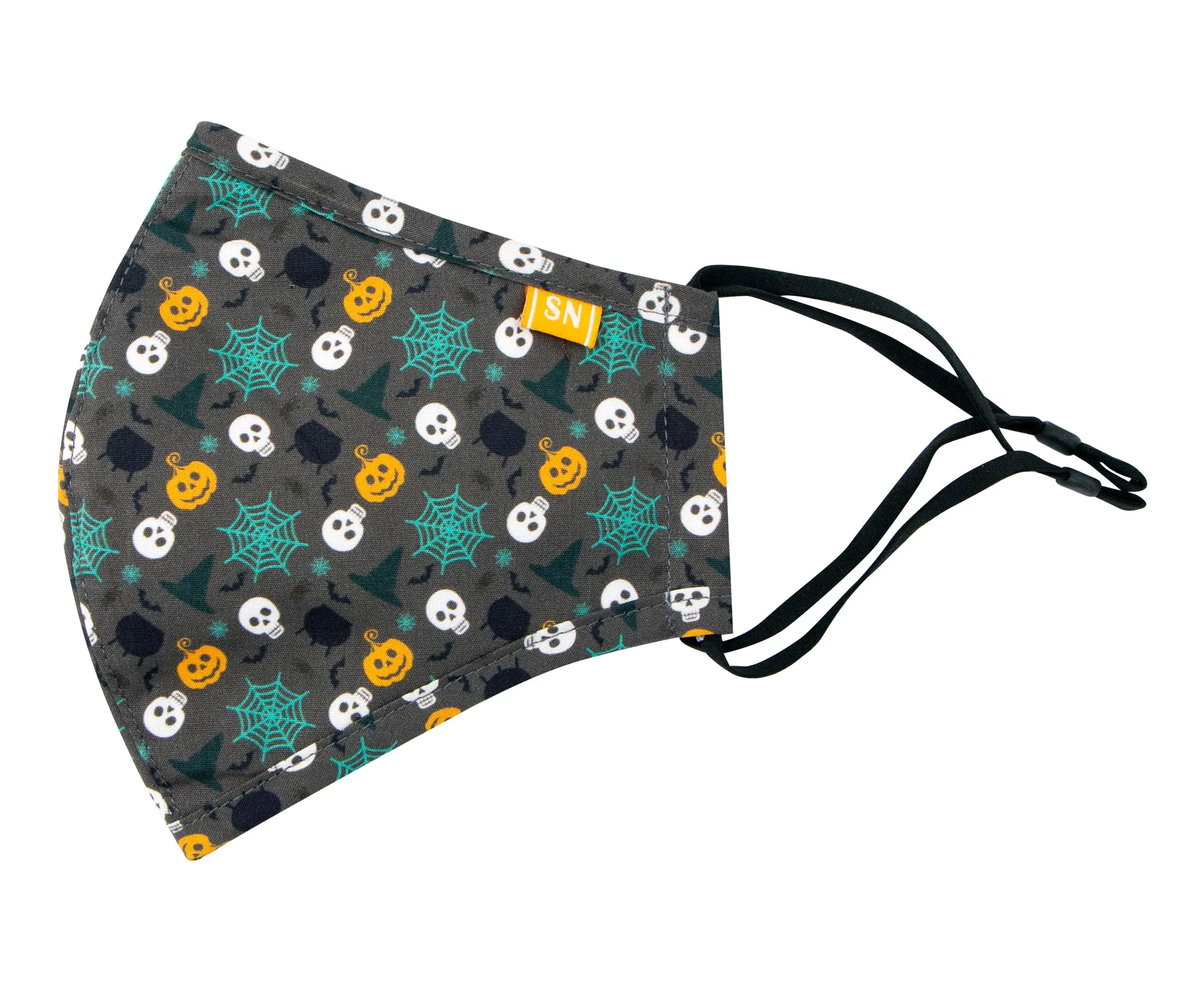 Reusable Washable Halloween Day of the Dead Cotton Cloth Face Mask for Adults and Kids, Witch Hats & Pumpkins