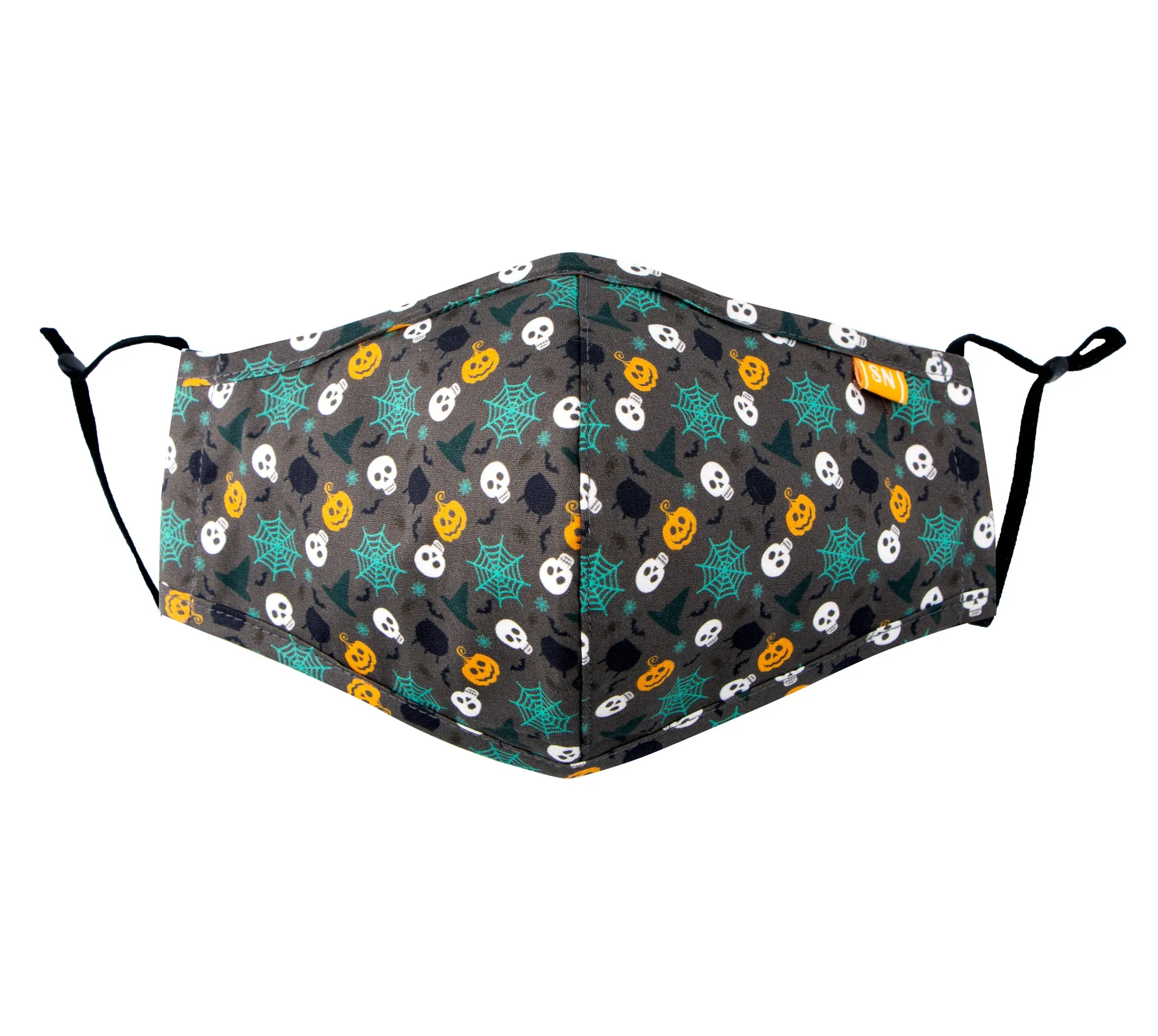Reusable Washable Halloween Day of the Dead Cotton Cloth Face Mask for Adults and Kids, Witch Hats & Pumpkins