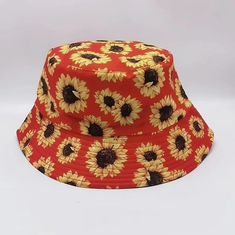 Reversible Summer Daisy Flower Embroidery Outdoor Travel Bucket Hats