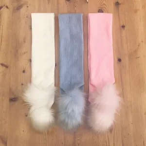 Ribbed Faux Fur Pom Pom Scarf