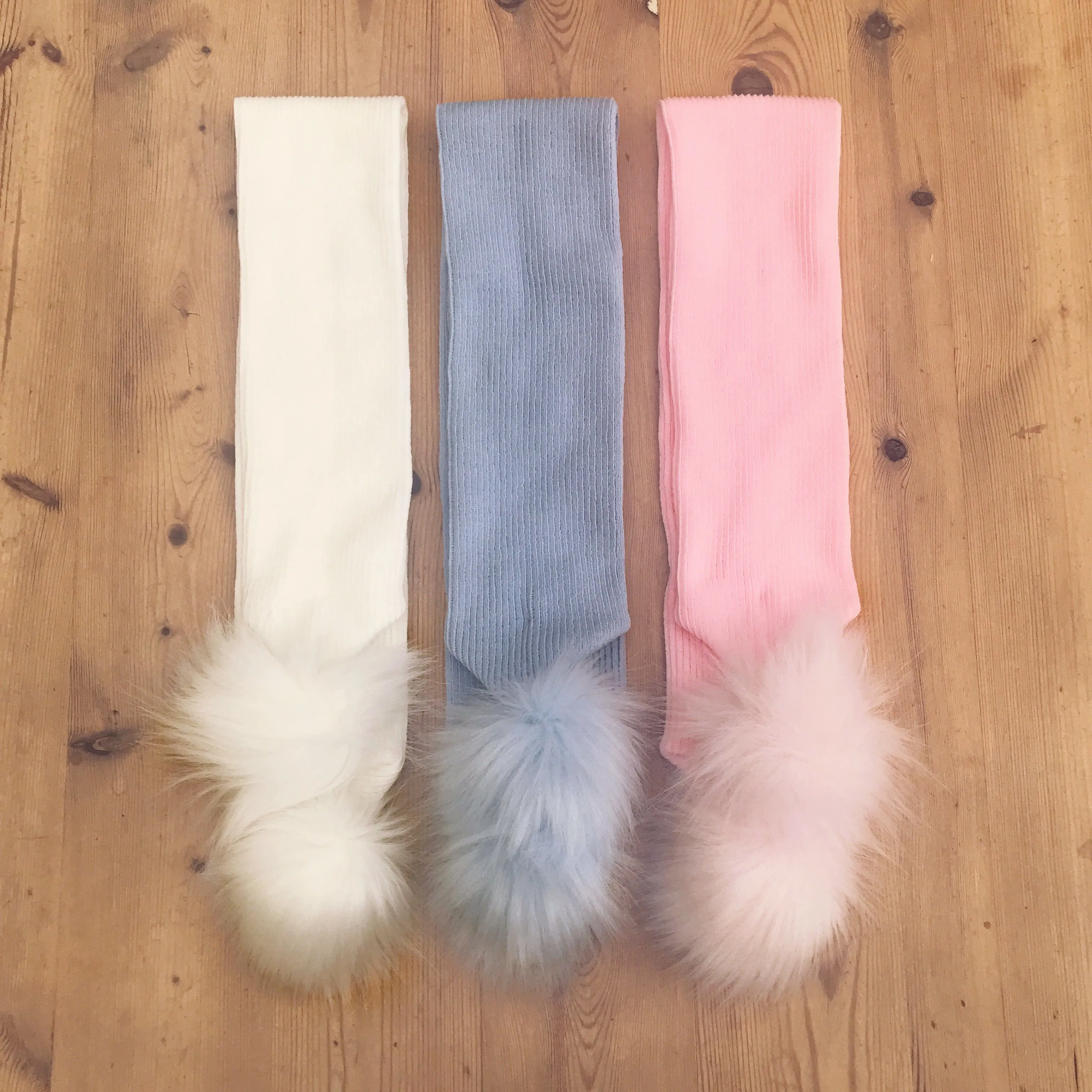 Ribbed Faux Fur Pom Pom Scarf