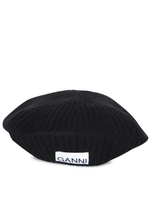 Ribbed Knit Beret in Black