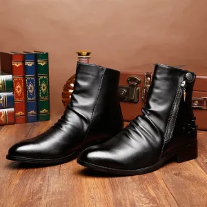 Rivet Men's Shoes Warm Pointed Toe Leather High-top Boots | Brodtica.com