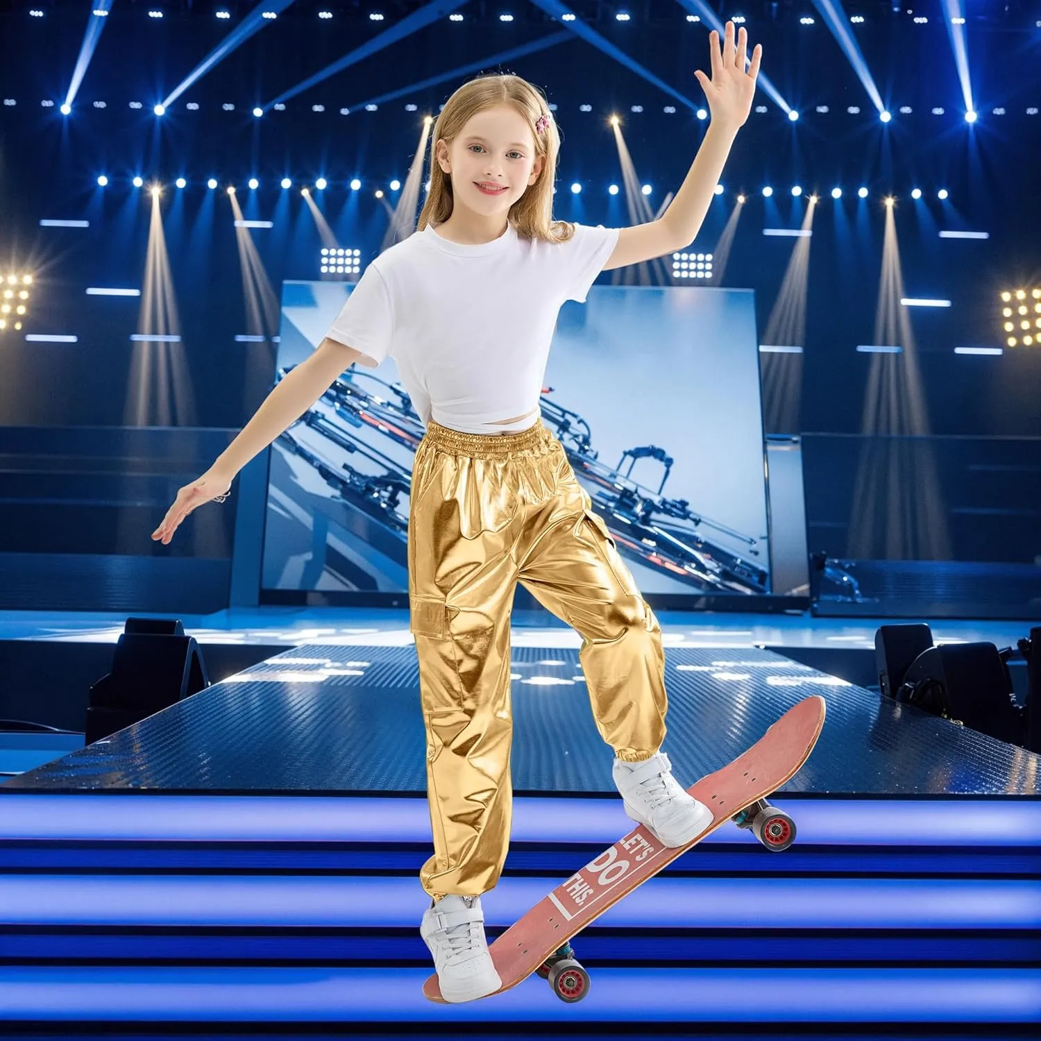 Rolanko Girls Cargo Pants for Kids Loose Streetwear Hip Hop Dance Cotton Cargo Jogger Pants for Kids 4-15 Years