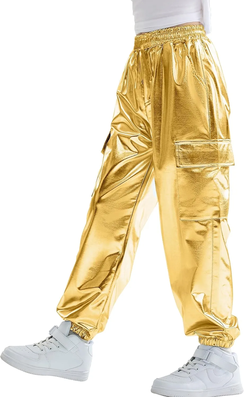Rolanko Girls Cargo Pants for Kids Loose Streetwear Hip Hop Dance Cotton Cargo Jogger Pants for Kids 4-15 Years