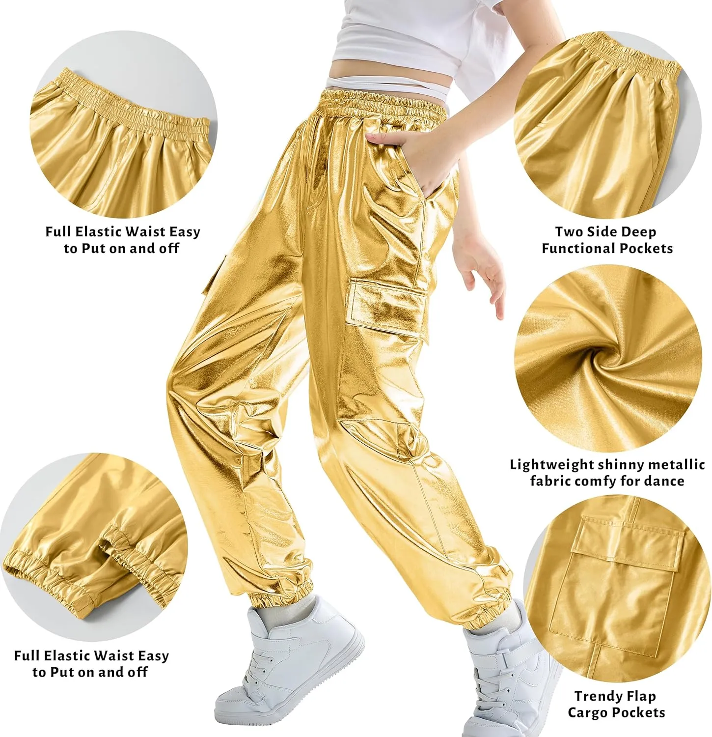 Rolanko Girls Cargo Pants for Kids Loose Streetwear Hip Hop Dance Cotton Cargo Jogger Pants for Kids 4-15 Years