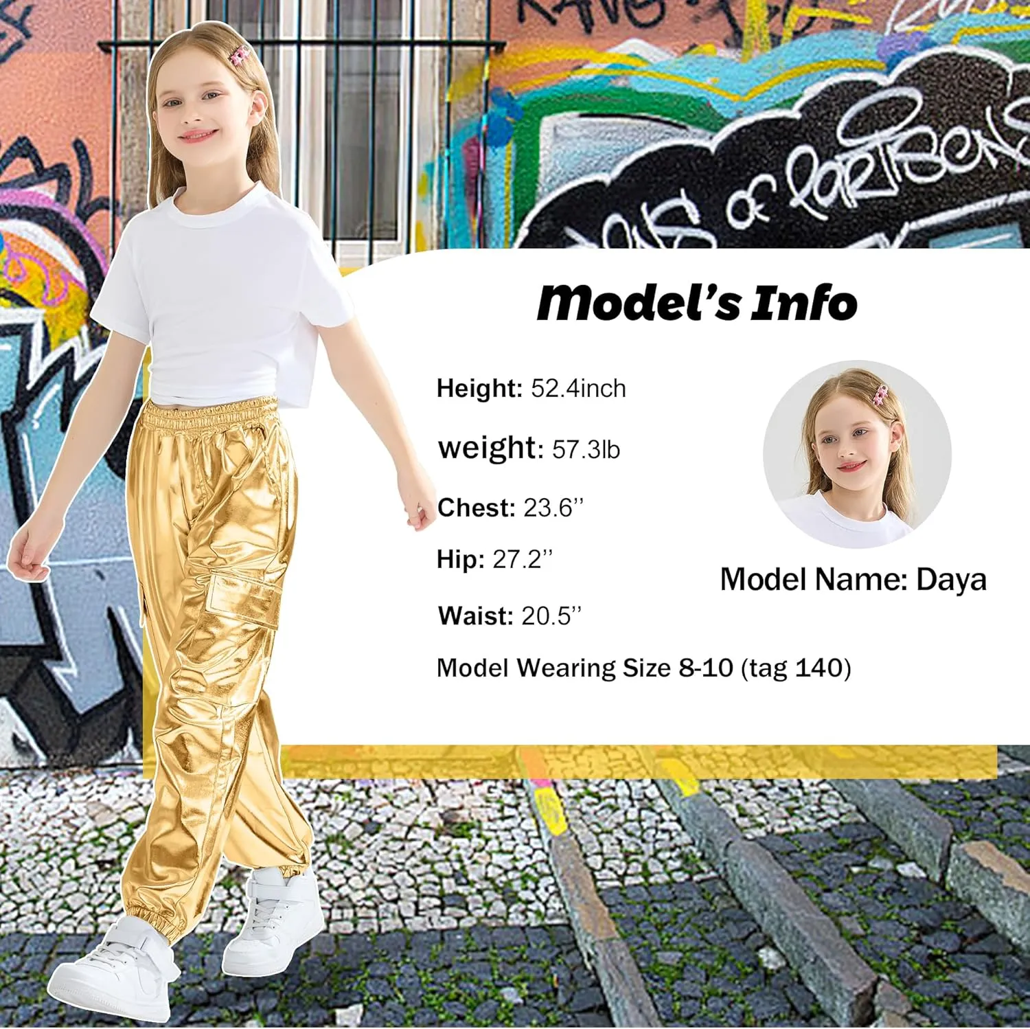 Rolanko Girls Cargo Pants for Kids Loose Streetwear Hip Hop Dance Cotton Cargo Jogger Pants for Kids 4-15 Years