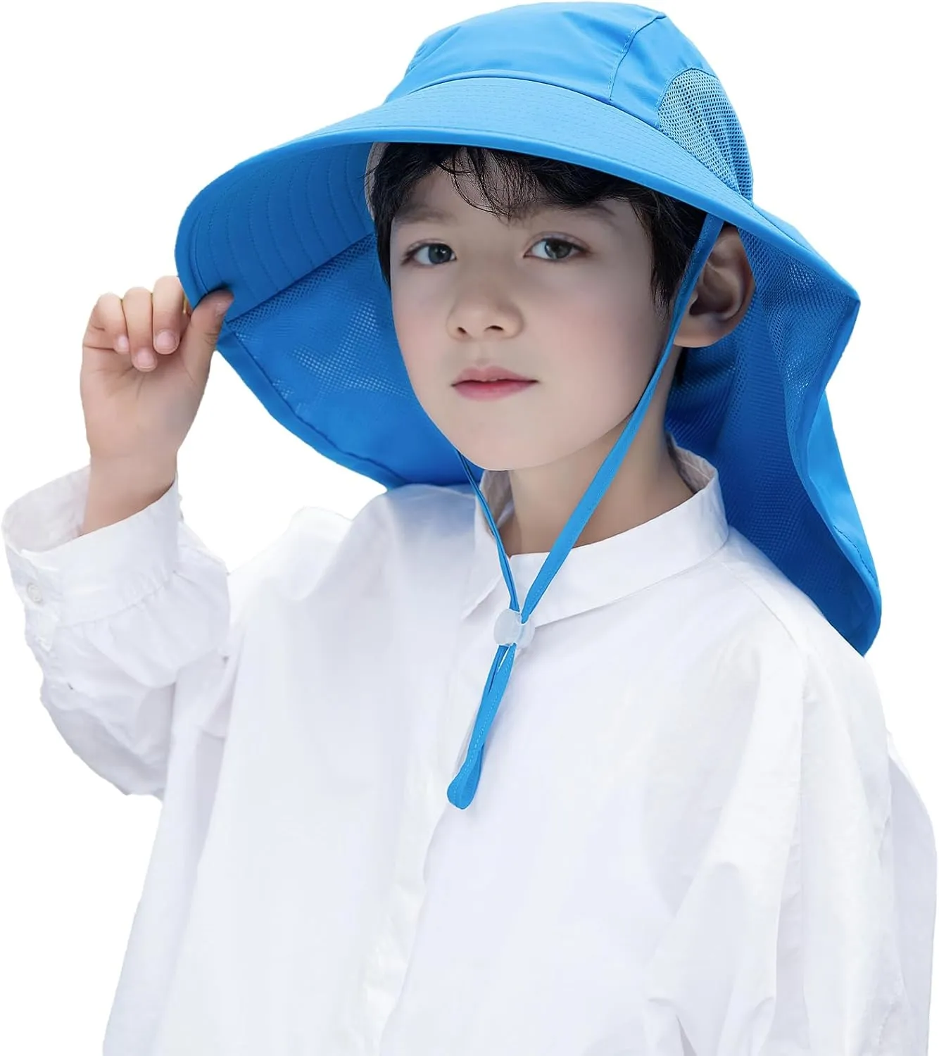 Rosoz Kids Sun Hat with Neck Flap UV Protection Summer Toddler Beach Hat Unisex Ponytail Hat Wide Brim Fishing Hat