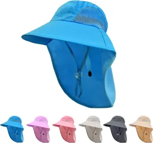 Rosoz Kids Sun Hat with Neck Flap UV Protection Summer Toddler Beach Hat Unisex Ponytail Hat Wide Brim Fishing Hat