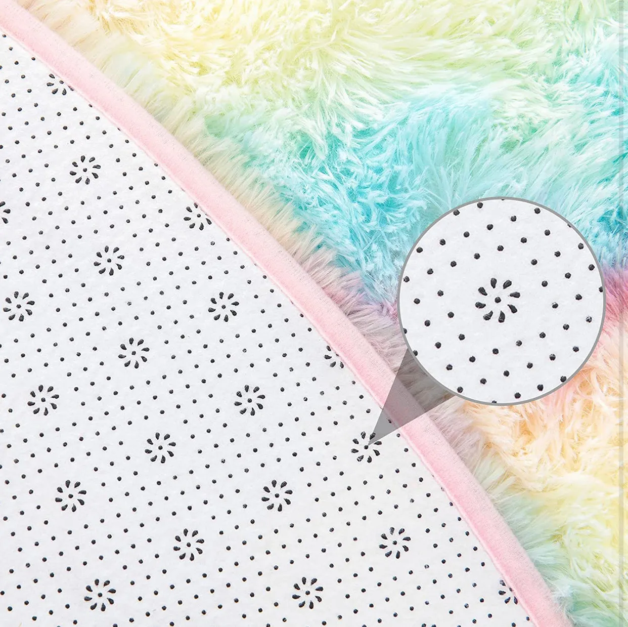 Round Rainbow Area Rugs, Fluffy Colorful Circle Rugs for Kids Bedroom