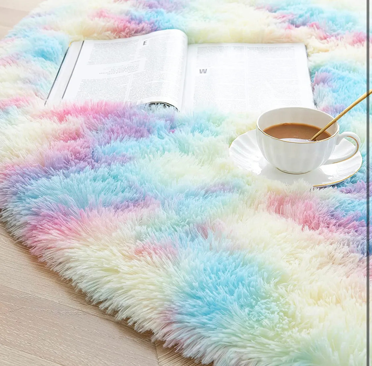 Round Rainbow Area Rugs, Fluffy Colorful Circle Rugs for Kids Bedroom