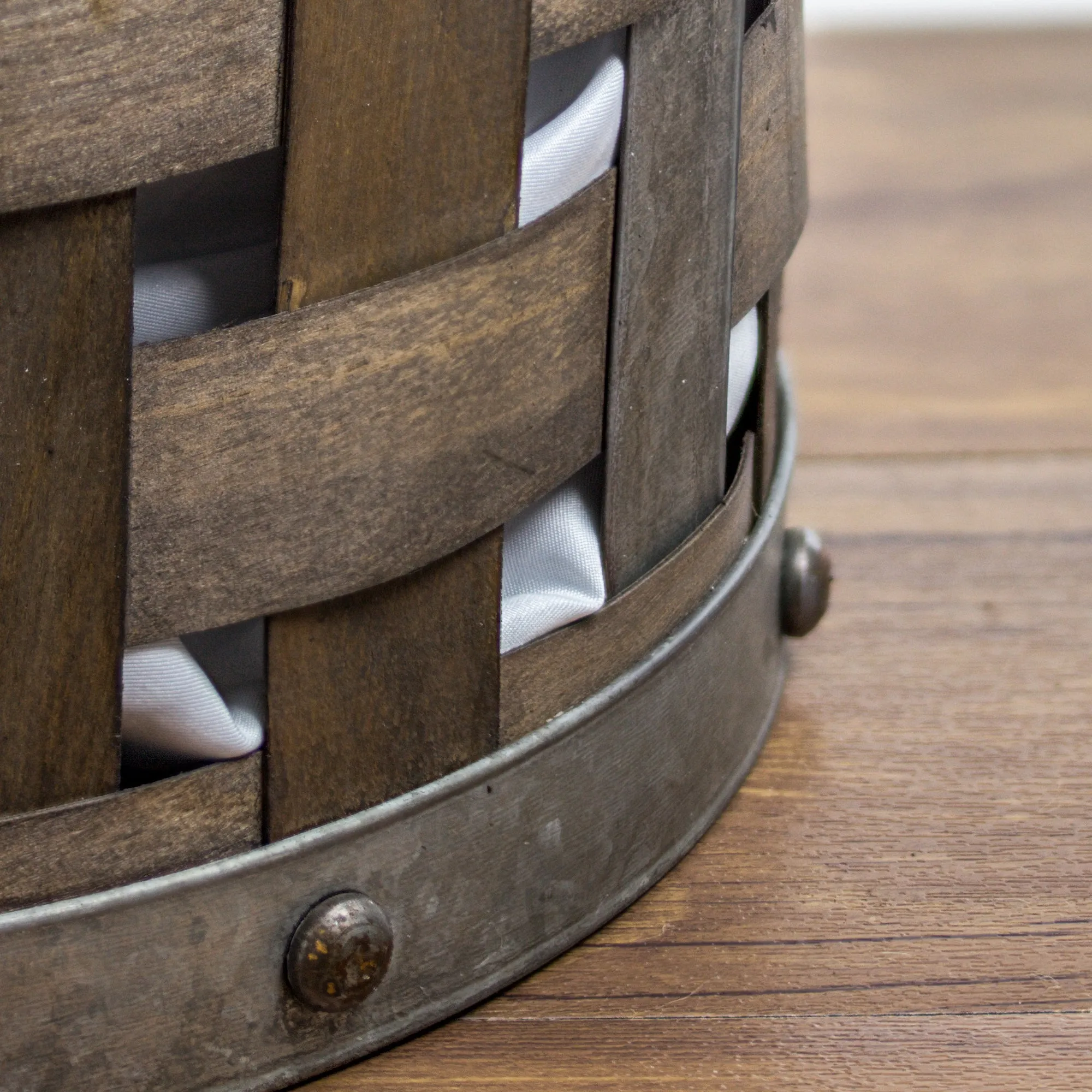 Rustic Farmhouse Bamboo and Metal Storage Basket (Small)