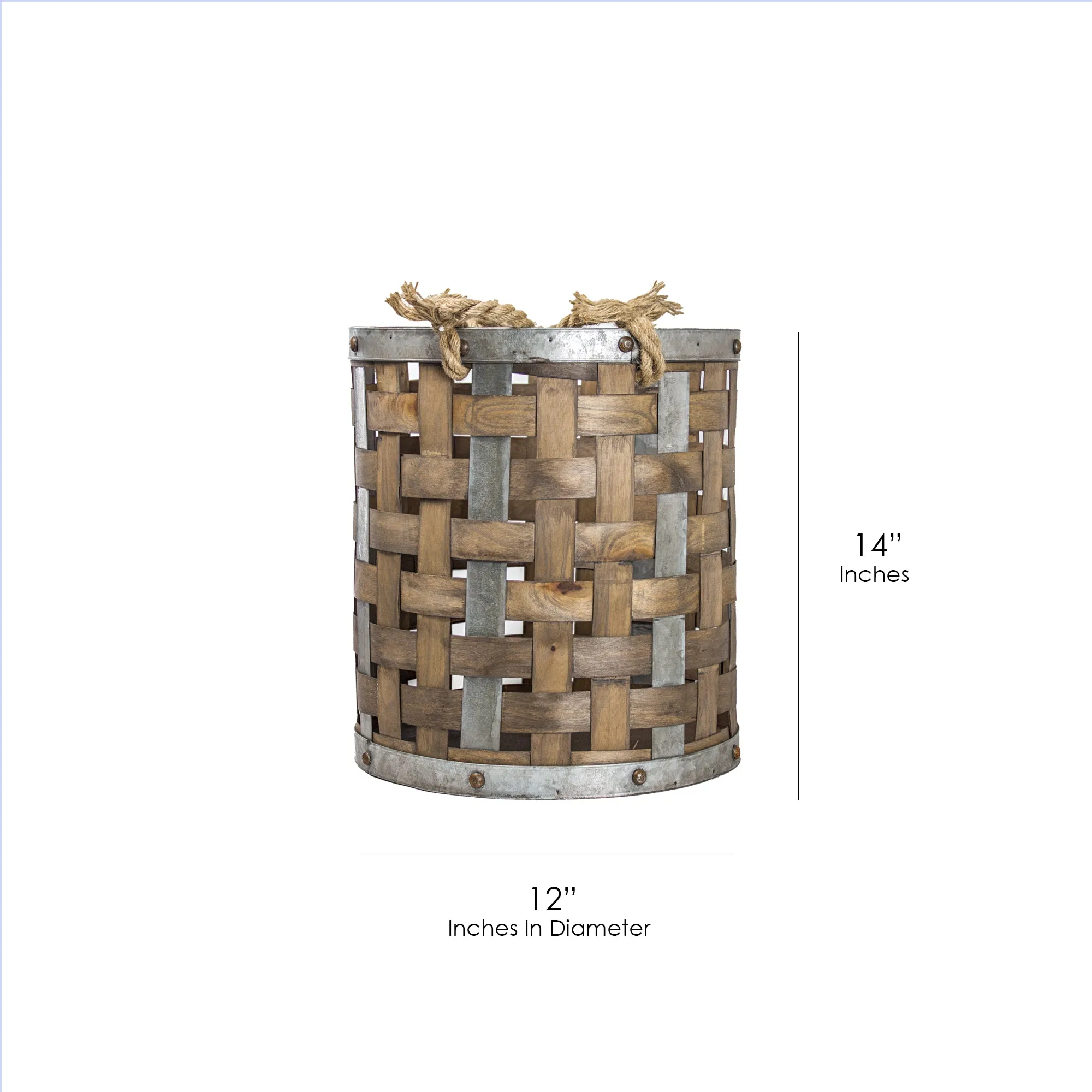 Rustic Farmhouse Bamboo and Metal Storage Basket (Small)