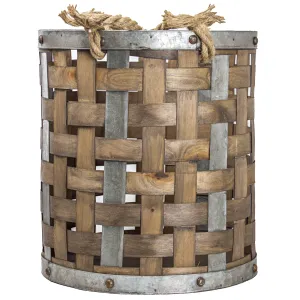 Rustic Farmhouse Bamboo and Metal Storage Basket (Small)