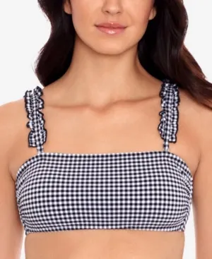 Salt   Cove Black Gingham Stretch Bandeau Ruffled Swimsuit Top, Size Small