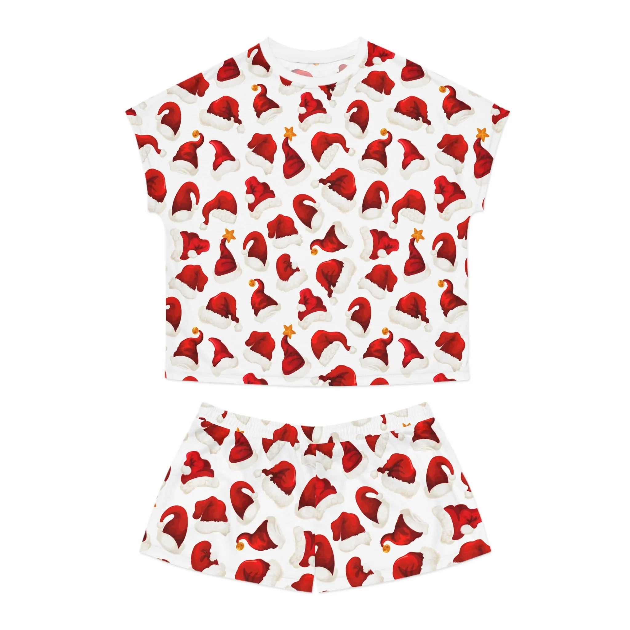 Santa Hat Womens Pajama Set - Festive Christmas Sleepwear - Holiday Gift for Her - Two-Piece Relaxed Lounge Set
