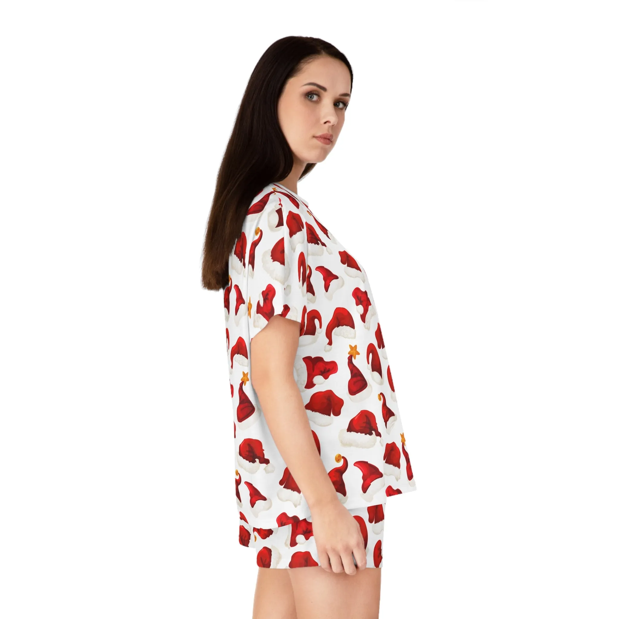 Santa Hat Womens Pajama Set - Festive Christmas Sleepwear - Holiday Gift for Her - Two-Piece Relaxed Lounge Set