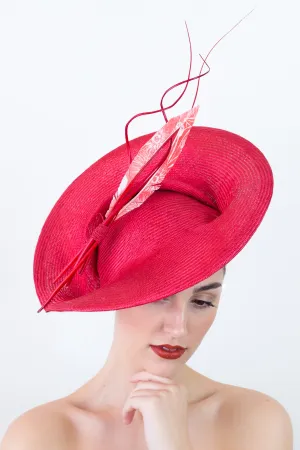 SAVORY SUMMER: Red Platter Hat with Feather