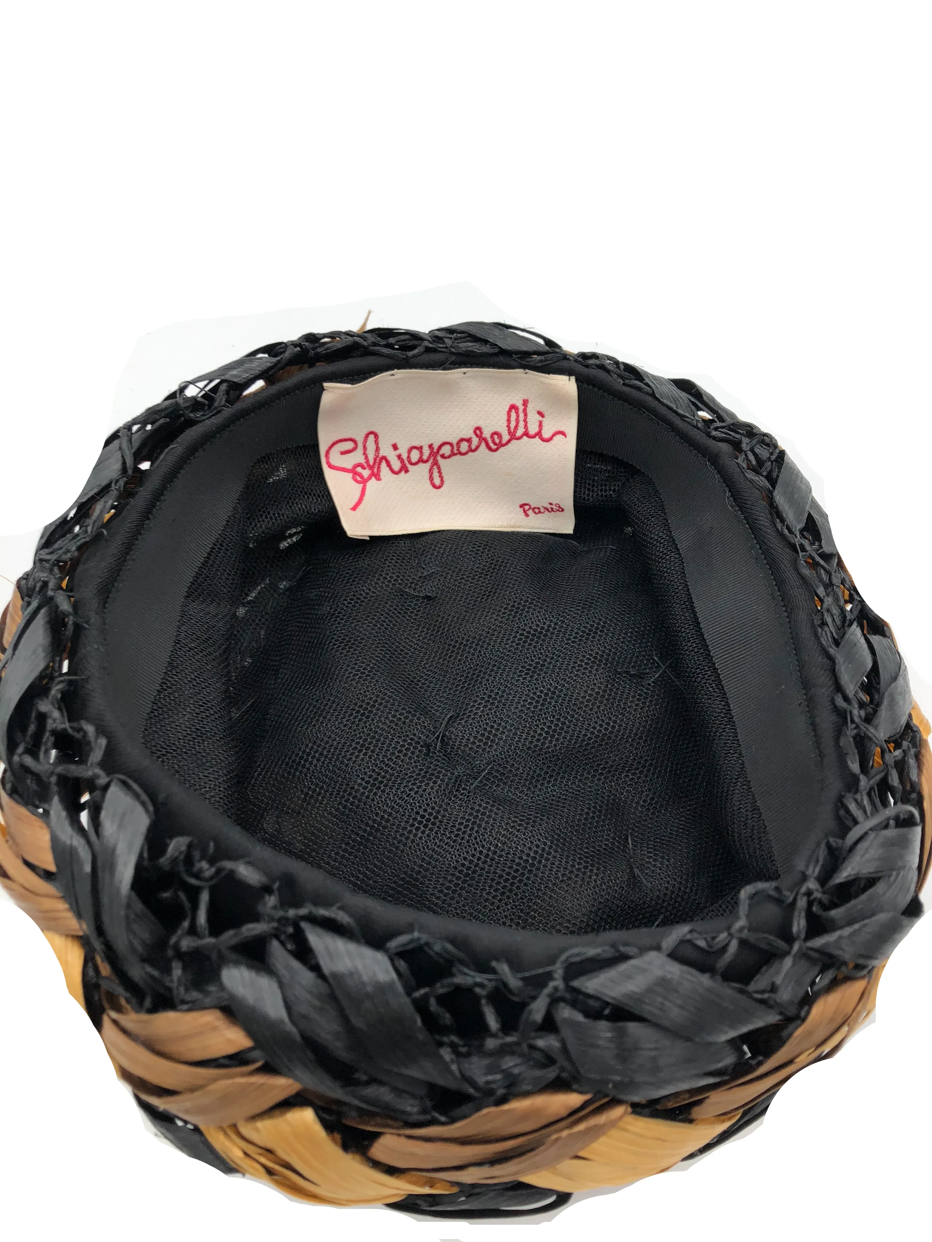 Schiaparelli 60S Black and Brown  Raffia Turban