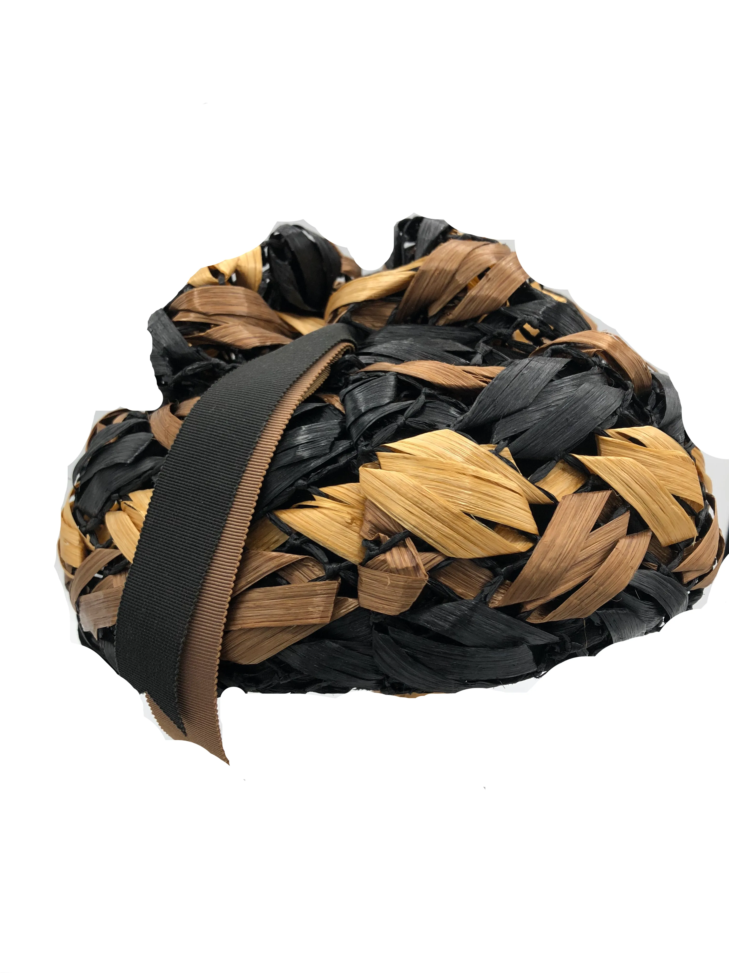 Schiaparelli 60S Black and Brown  Raffia Turban