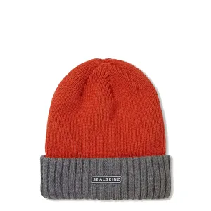Sealskinz Bacton WP CW Roll Cuff Beanie Hat Orange / Grey