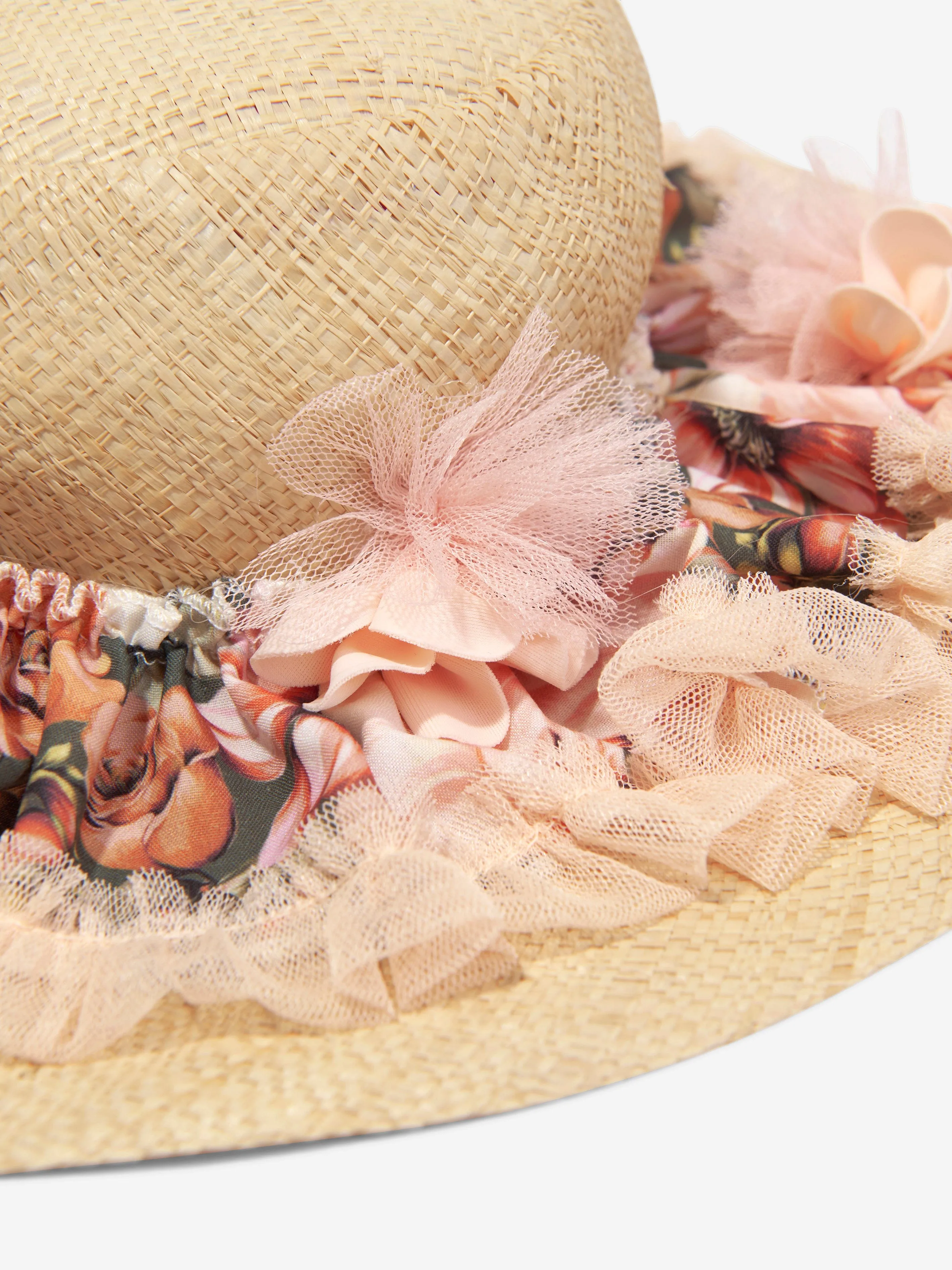 Selini Action Girls Floral Straw Hat in Beige