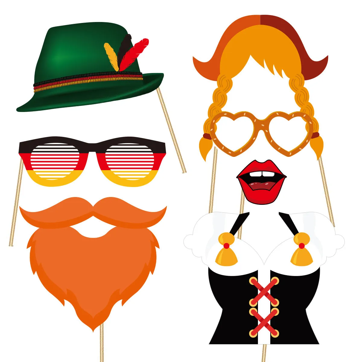 (Set of 21) Photo Booth photo props Bavarian party photo accessories decoration for funny pictures - Oktoberfest