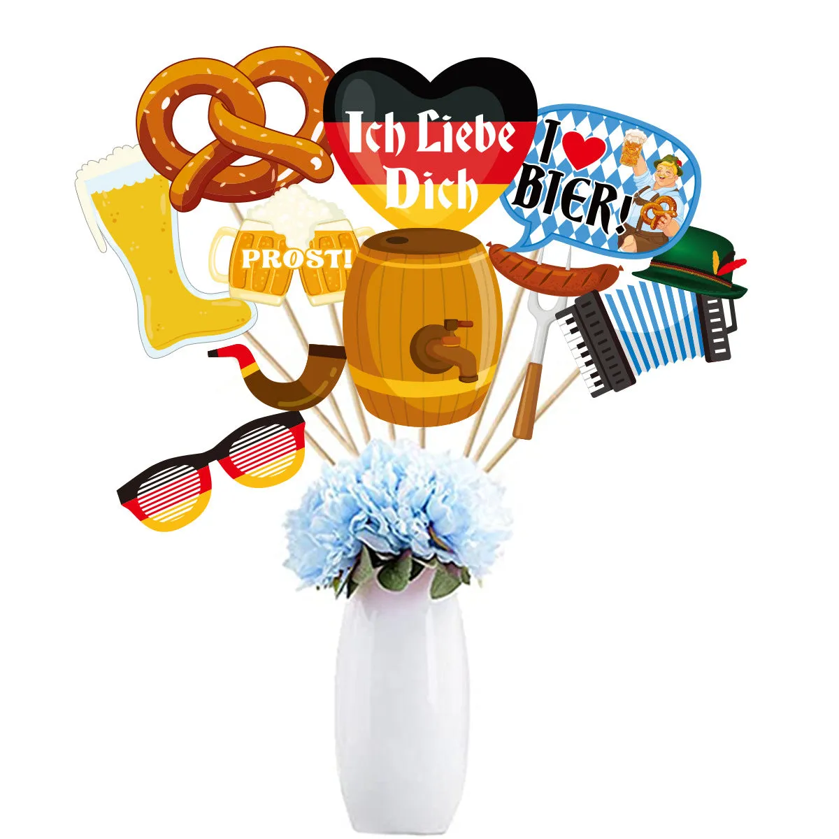 (Set of 21) Photo Booth photo props Bavarian party photo accessories decoration for funny pictures - Oktoberfest