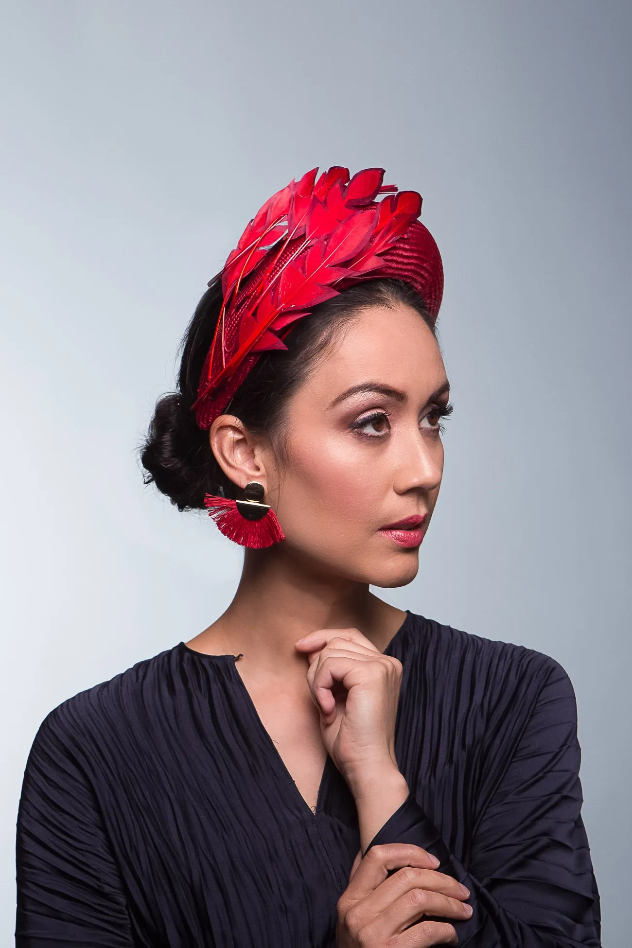 Shades Red Halo Headband with Feather Leaves