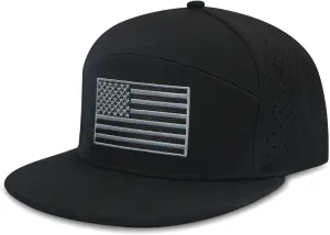 SHOHELL Flat Bill Baseball Cap, American Flag Hat, Water Resistant Snapback Hat, Flat Brim Golf Hat, Fishing & Outdoor Hats