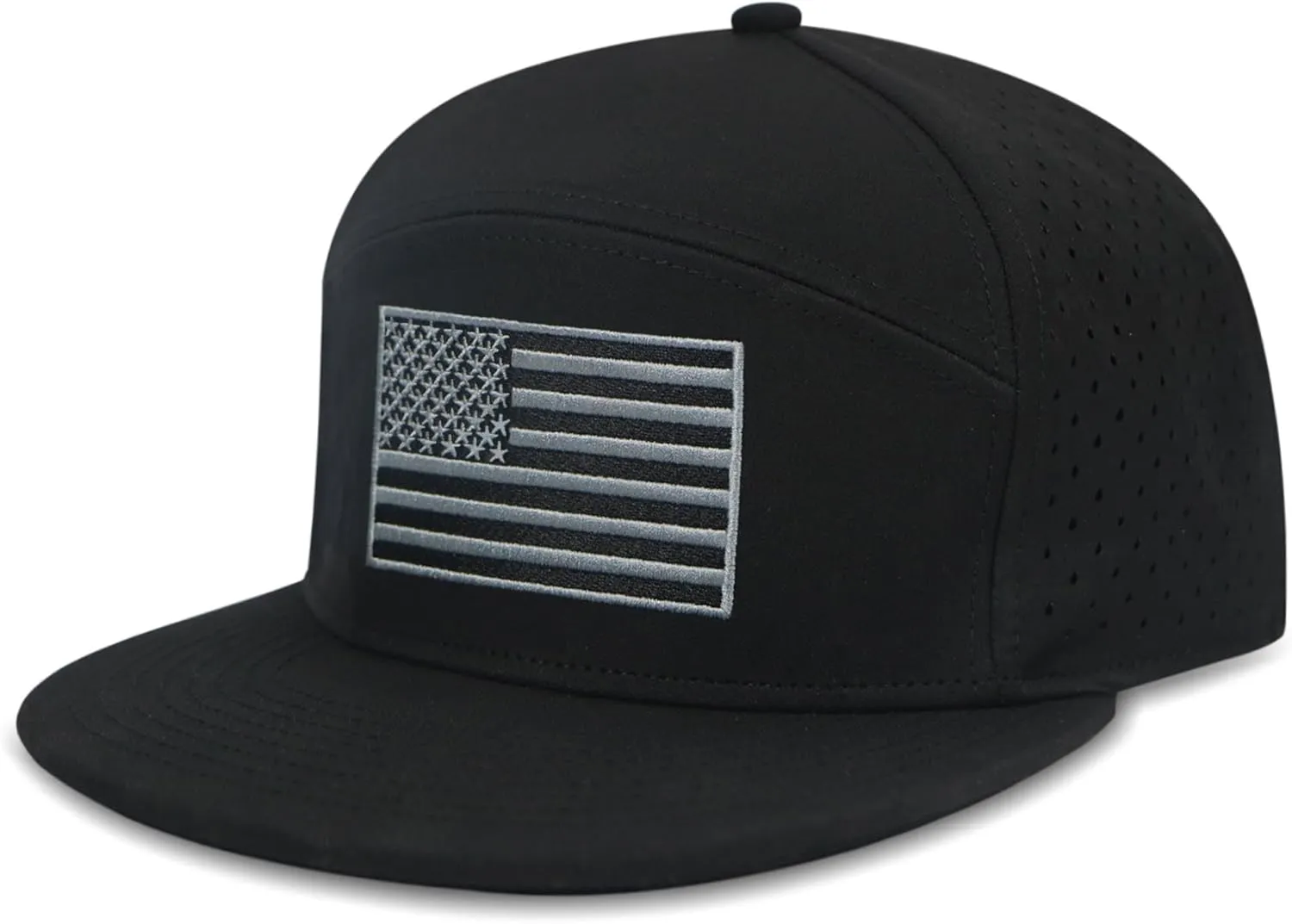 SHOHELL Flat Bill Baseball Cap, American Flag Hat, Water Resistant Snapback Hat, Flat Brim Golf Hat, Fishing & Outdoor Hats