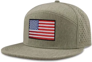 SHOHELL Flat Bill Baseball Cap, American Flag Hat, Water Resistant Snapback Hat, Flat Brim Golf Hat, Fishing & Outdoor Hats