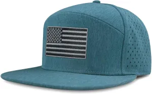 SHOHELL Flat Bill Baseball Cap, American Flag Hat, Water Resistant Snapback Hat, Flat Brim Golf Hat, Fishing & Outdoor Hats