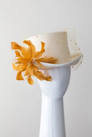 SIENNA : Cream Top Hat with Mustard Flower