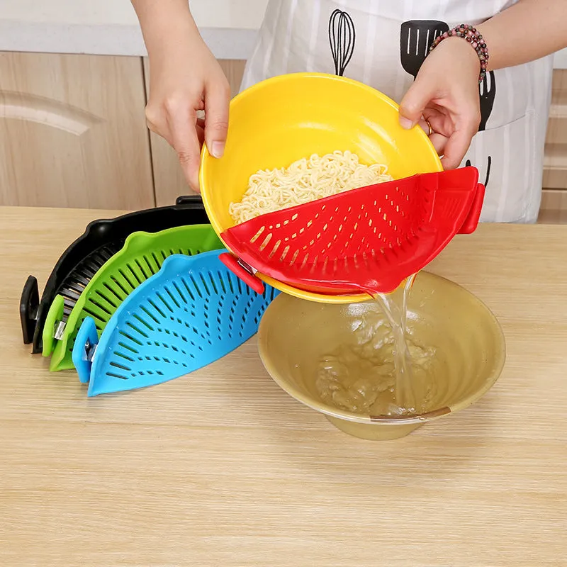 Silicone Clip-on Pot Pan Bowl Funnel Oil Strainer Creative Rice Washing Colander for Draining Liquid Fits All Pot Size | Brodtica.com